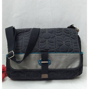 Fossil Black Nylon Floral Flap Closure Messenger Crossbody Bag